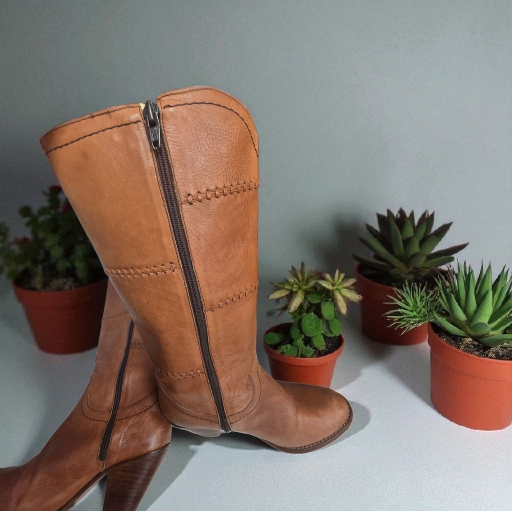 Circle S BrazilianTan Leather Knee-High Boots Sz9
